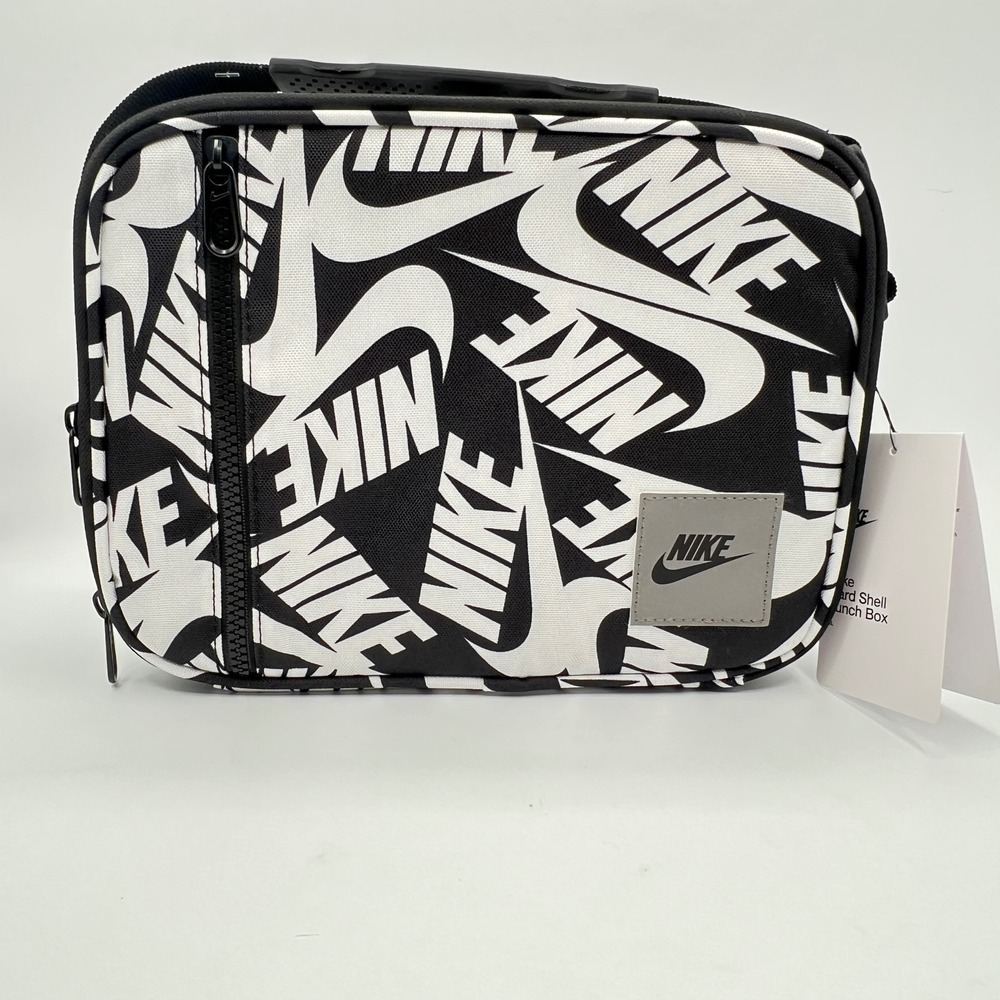 NWT Nike Hard Shell Lunch Box Black White Swoosh Logo  Bag BACK TO SCHOOL